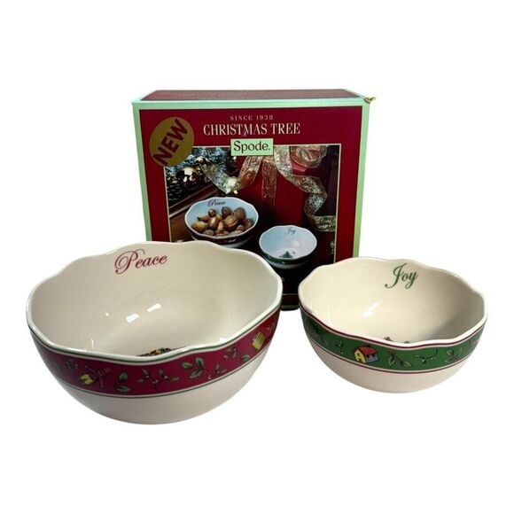 Spode Christmas Tree Bowls Set Of 2 Joy 5” & Peace 6”  Ceramic Holiday Decor NEW - Picture 1 of 11